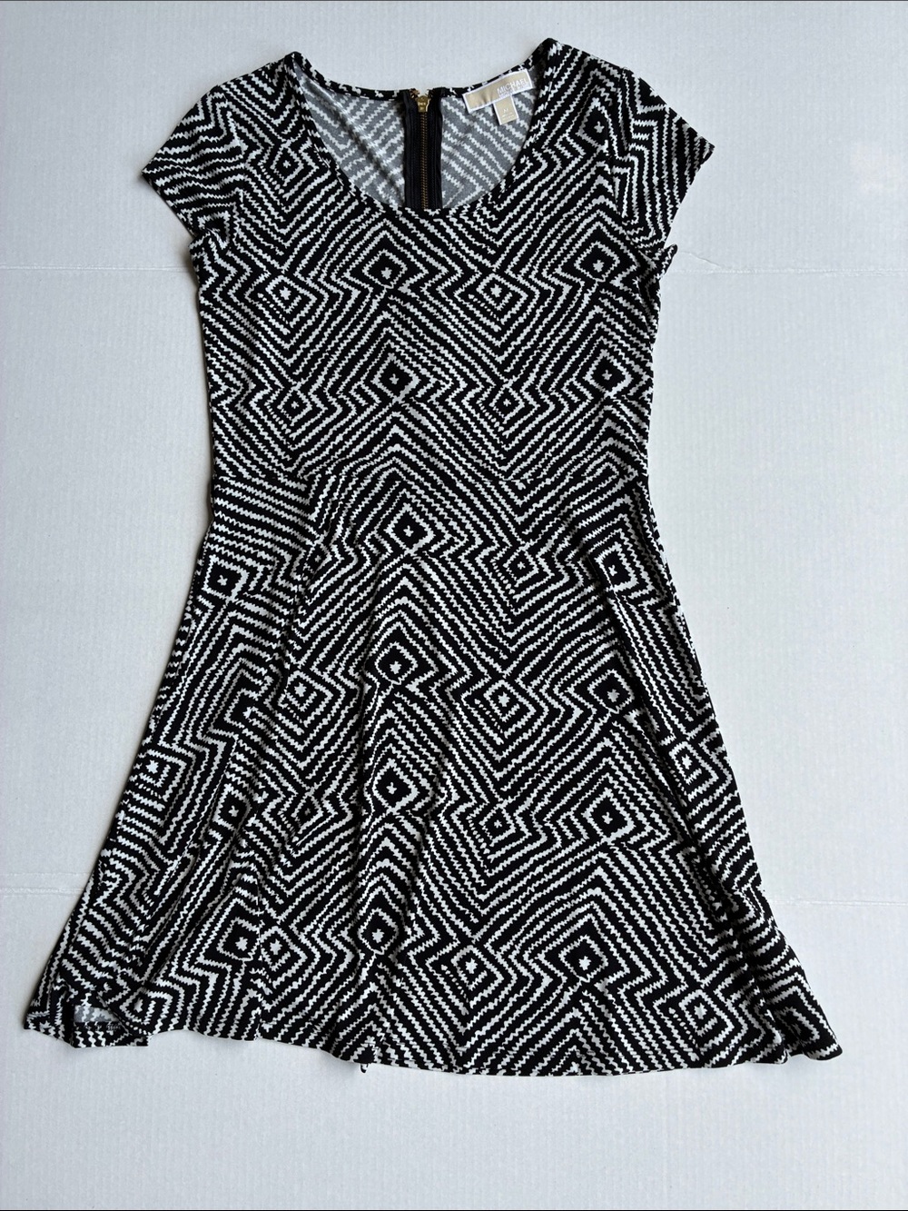 Black & White Geometric Fit-and-Flare Dress